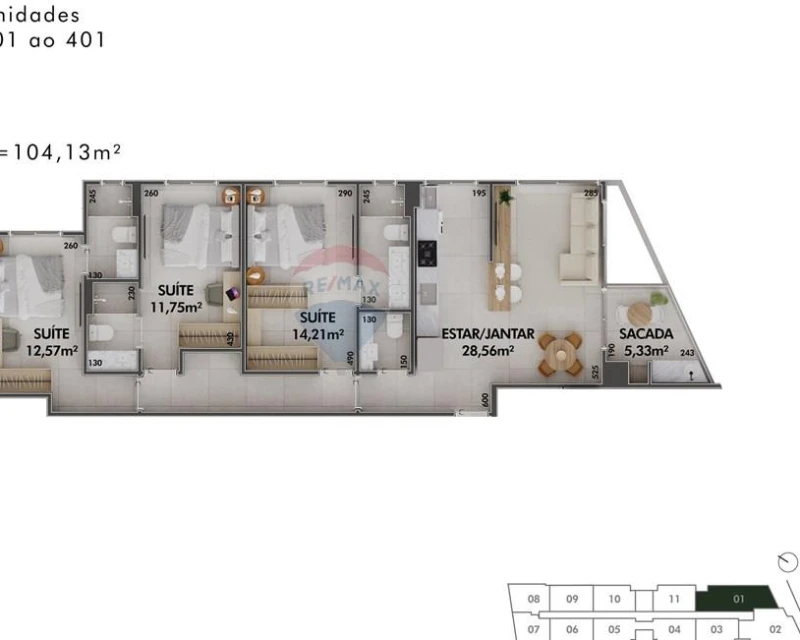 Apartamento na Planta com 3 Suítes | 104 m² | Cacupé, Florianópolis